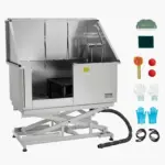 VEVOR Electric Lift Dog Washing Station, 50 inch Professional Stainless Steel Pet Grooming Tub w/ PE Water Filter Board, Faucet & Showerhead Dog Bathtub Washing Sink for Multiple Pets (Left Door)