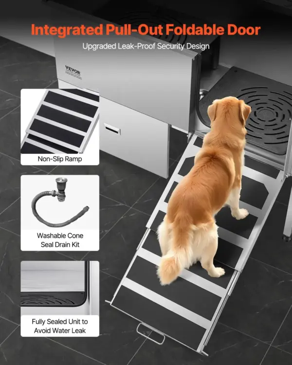 VEVOR Stainless Steel Dog Washing Station, 61 inch Pet Grooming Tub w/ Ramp, Water Filter Board, Faucet & Showerhead & Leash Dog Bathtub for Large & Medium & Small Pets (Right Door)