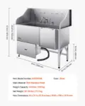 VEVOR Stainless Steel Dog Washing Station, 61 inch Pet Grooming Tub w/ Ramp, Water Filter Board, Faucet & Showerhead & Leash Dog Bathtub for Large & Medium & Small Pets (Right Door)