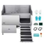 VEVOR Stainless Steel Dog Washing Station, 61 inch Pet Grooming Tub w/ Ramp, Water Filter Board, Faucet & Showerhead & Leash Dog Bathtub for Large & Medium & Small Pets (Right Door)