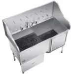 VEVOR Stainless Steel Dog Washing Station, 61 inch Pet Grooming Tub w/ Ramp, Water Filter Board, Faucet & Showerhead & Leash Dog Bathtub for Large & Medium & Small Pets (Right Door)