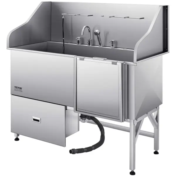 VEVOR Stainless Steel Dog Washing Station, 61 inch Pet Grooming Tub w/ Ramp, Water Filter Board, Faucet & Showerhead & Leash Dog Bathtub for Large & Medium & Small Pets (Right Door)