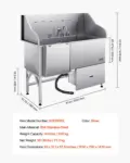 VEVOR 304 Stainless Steel Dog Washing Station, 61 Inch Pet Grooming Tub with Non-Slip Low-Slope Ramp, Storage Drawer, Hot & Cold Faucet, All-in-One Bath for Grooming Shop, Fits All Sizes (Left Door)