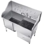 VEVOR 304 Stainless Steel Dog Washing Station, 61 Inch Pet Grooming Tub with Non-Slip Low-Slope Ramp, Storage Drawer, Hot & Cold Faucet, All-in-One Bath for Grooming Shop, Fits All Sizes (Left Door)