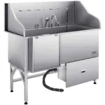 VEVOR 304 Stainless Steel Dog Washing Station, 61 Inch Pet Grooming Tub with Non-Slip Low-Slope Ramp, Storage Drawer, Hot & Cold Faucet, All-in-One Bath for Grooming Shop, Fits All Sizes (Left Door)