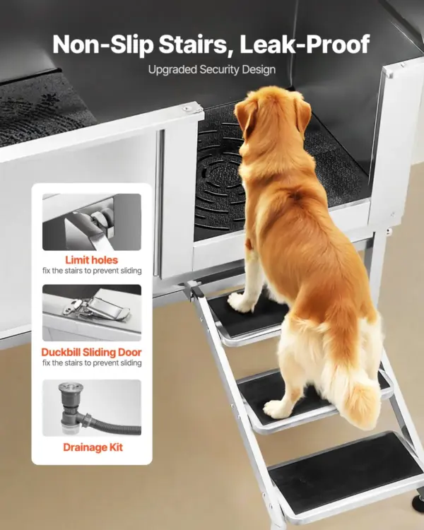 VEVOR Stainless Steel Dog Washing Station, 62 inch Pet Grooming Tub w/ Stairs, PE Water Filter Board, Faucet & Showerhead & Soap Holder Dog Bathtub for Large & Medium & Small Pets (Right Door)