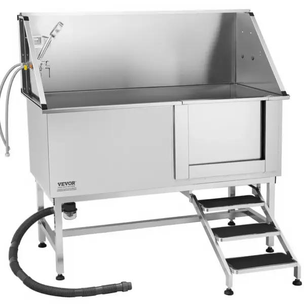 VEVOR Stainless Steel Dog Washing Station, 62 inch Pet Grooming Tub w/ Stairs, PE Water Filter Board, Faucet & Showerhead & Soap Holder Dog Bathtub for Large & Medium & Small Pets (Right Door)