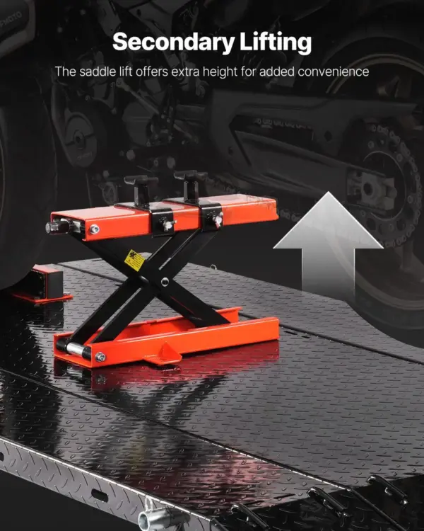VEVOR Motorcycle Lift Table, 1500lbs Weight Capacity, Pneumatic Motorcycle Jack, 8.6-31 in Height Range, Heavy Duty Bike Repair Stand with Removable Workbench, Repair Platform for ATVs, Dirt Bike