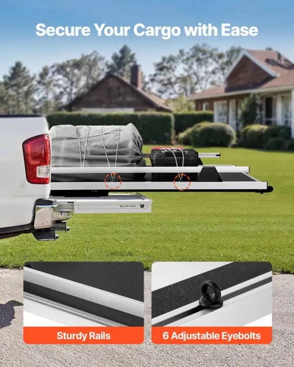 VEVOR Sliding Truck Bed Organizer, 68 x 48-Inch Heavy Duty Truck Bed Storage Drawer with 1000 lbs Capacity, Features 6 Movable Rings for Securing, 2-Postion Slide out Tray for Pickup Trucks, Black