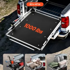 VEVOR Sliding Truck Bed Organizer, 63 x 47-Inch Heavy Duty Truck Bed Storage Drawer with 1000 lbs Capacity, Features 6 Movable Rings for Securing, 2-Postion Slide out Tray for Pickup Trucks, Black