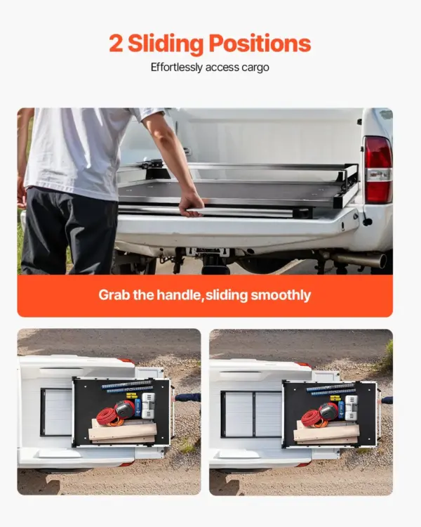 VEVOR Sliding Truck Bed Organizer, 58 x 41-Inch Heavy Duty Truck Bed Storage Drawer with 1000 lbs Capacity, Features 6 Movable Rings for Securing, 2-Postion Slide out Tray for Pickup Trucks, Black