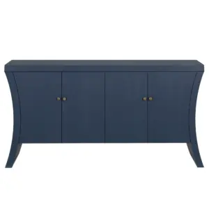Refined Industrial 4-Door Credenza with Wooden Arc Legs & Bronze Clasps Advanced Storage Design, Navy Blue