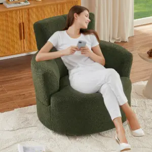 360 Swivel Chair Upholstered Accent Barrel Chair Swivel Round Sofa Chair with Adjustable Headrest for Living Room, Bedroom, Office and Hotel, Green
