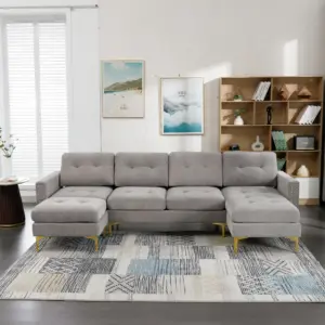110.6' L-Shape Convertible Sectional Sofa Couch with Movable Ottoman for Living Room, Apartment, Office , Light Grey