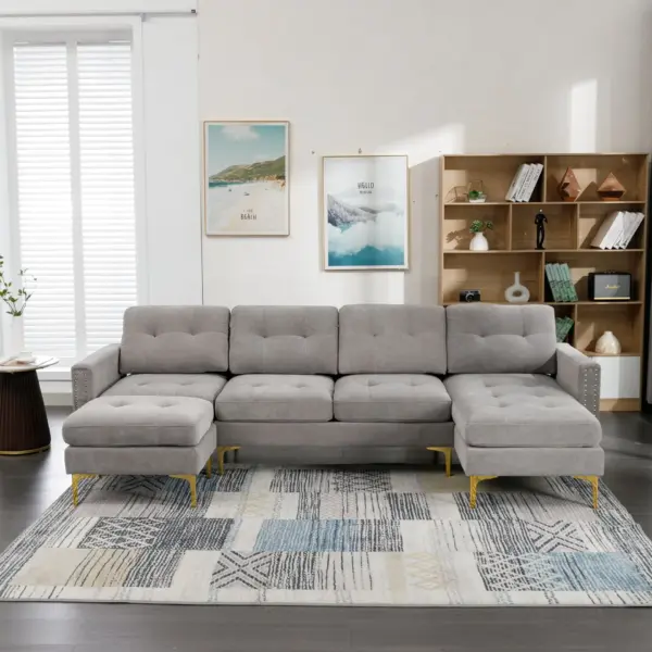 110.6' L-Shape Convertible Sectional Sofa Couch with Movable Ottoman for Living Room, Apartment, Office , Light Grey