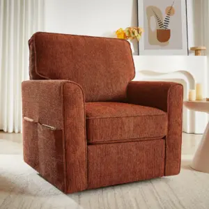 360 Swivel Chair Accent Barrel Armchair Swivel Sofa Chair with Side Pockets for Living Room, Bedroom, Office and Hotel, Red