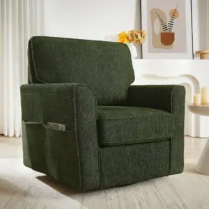 360 Swivel Chair Accent Barrel Armchair Swivel Sofa Chair with Side Pockets for Living Room, Bedroom, Office and Hotel, Green