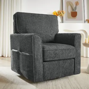 360 Swivel Chair Accent Barrel Armchair Swivel Sofa Chair with Side Pockets for Living Room, Bedroom, Office and Hotel, Grey
