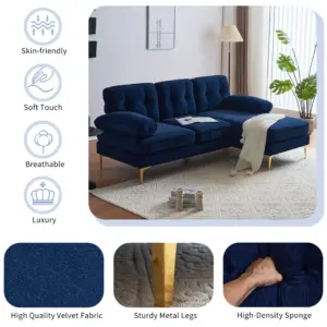 82.6' Modern Sectional Sofas Couches Velvet L Shaped Couches for Living Room, Bedroom , Blue