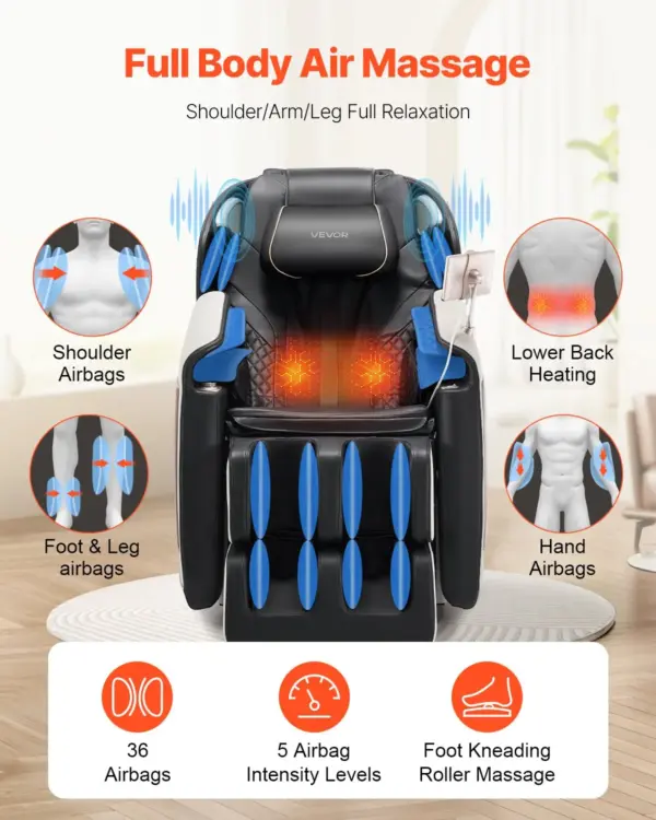 VEVOR Full Body Massage Chair, 3D Zero Gravity Recliner with SL Track, 18 Auto Modes, Heat, Foot Rollers, Armrest Control, LCD Display, 36 Airbags, Retractable Footrest