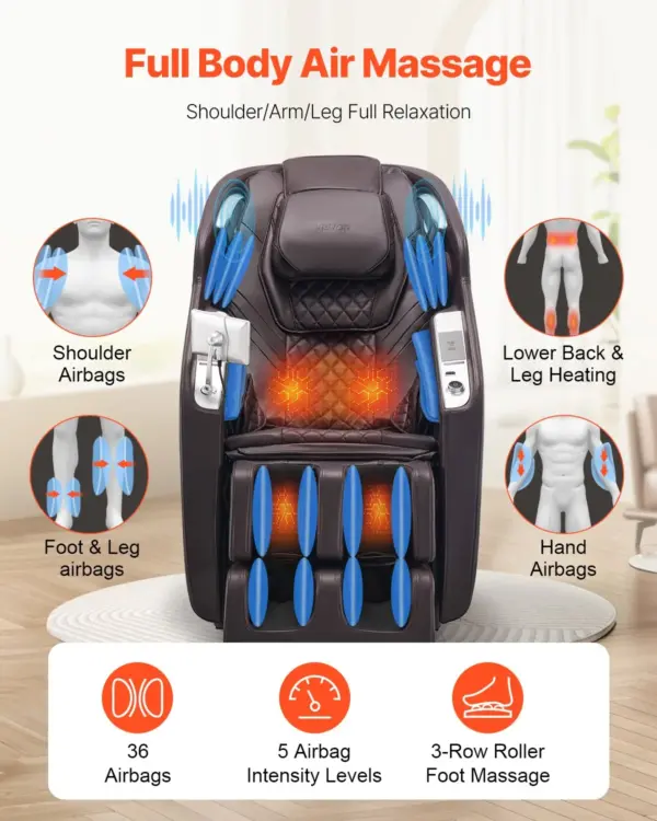 VEVOR Massage Chair, 4D Full Body Zero Gravity Recliner with SL Track, Yoga Stretch, AI Voice Control, Heat, Foot Roller, Retractable Pedal, 36 Airbags, LCD, Armrest Controls, Rolling Base