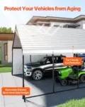 VEVOR Heavy Duty Metal Carport, 20 x 20 ft Outdoor Carport with Sturdy Frame & Roof, Car Garage Shade with Removable Sidewalls, Multi-Use Car Shelter for Pickup, Boat, Trucks & Tractors