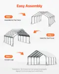 VEVOR Heavy Duty Metal Carport, 20 x 20 ft Outdoor Carport with Sturdy Frame & Roof, Car Garage Shade with Removable Sidewalls, Multi-Use Car Shelter for Pickup, Boat, Trucks & Tractors