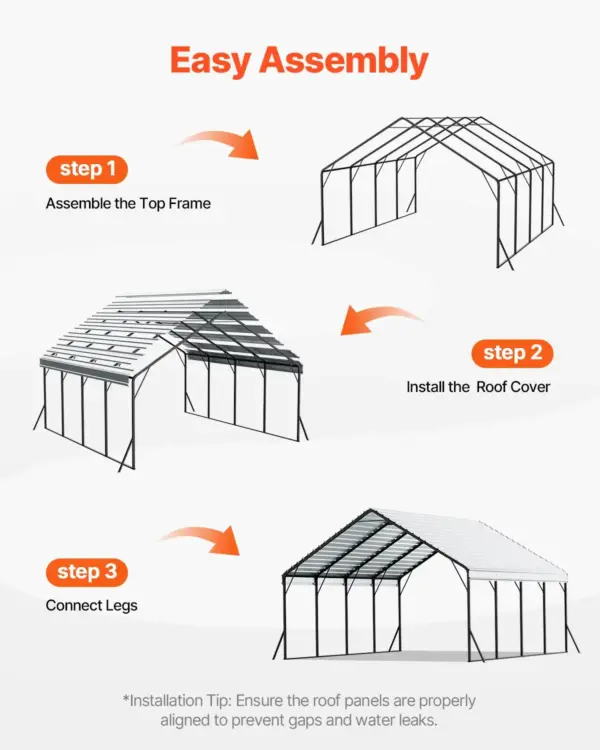 VEVOR Heavy Duty Metal Carport, 20 x 20 ft Outdoor Carport with Sturdy Frame & Roof, Car Garage Shade with Removable Sidewalls, Multi-Use Car Shelter for Pickup, Boat, Trucks & Tractors