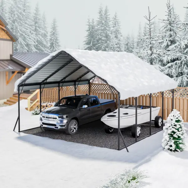 VEVOR Heavy Duty Metal Carport, 20 x 20 ft Outdoor Carport with Sturdy Frame & Roof, Car Garage Shade with Removable Sidewalls, Multi-Use Car Shelter for Pickup, Boat, Trucks & Tractors