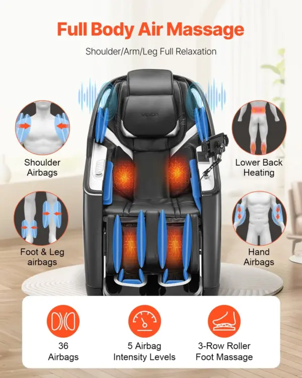 VEVOR Dual-Core 4D+3D Full Body Massage Chair, with Extended SL Track, Deep Yoga Stretch, Electric Extendable Footrest, TFT, AI Voice Control, Heat, Airbags, Armrest Controls, Wheels