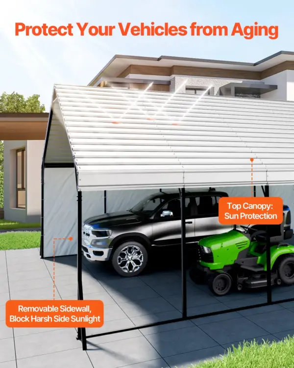 VEVOR Heavy Duty Metal Carport, 20 x 24 ft Outdoor Carport with Sturdy Frame & Roof, Car Garage Shade with Removable Sidewalls, Multi-Use Car Shelter for Pickup, Boat, Trucks & Tractors
