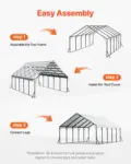 VEVOR Heavy Duty Metal Carport, 20 x 24 ft Outdoor Carport with Sturdy Frame & Roof, Car Garage Shade with Removable Sidewalls, Multi-Use Car Shelter for Pickup, Boat, Trucks & Tractors