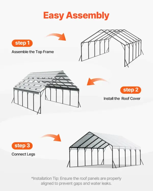 VEVOR Heavy Duty Metal Carport, 20 x 24 ft Outdoor Carport with Sturdy Frame & Roof, Car Garage Shade with Removable Sidewalls, Multi-Use Car Shelter for Pickup, Boat, Trucks & Tractors