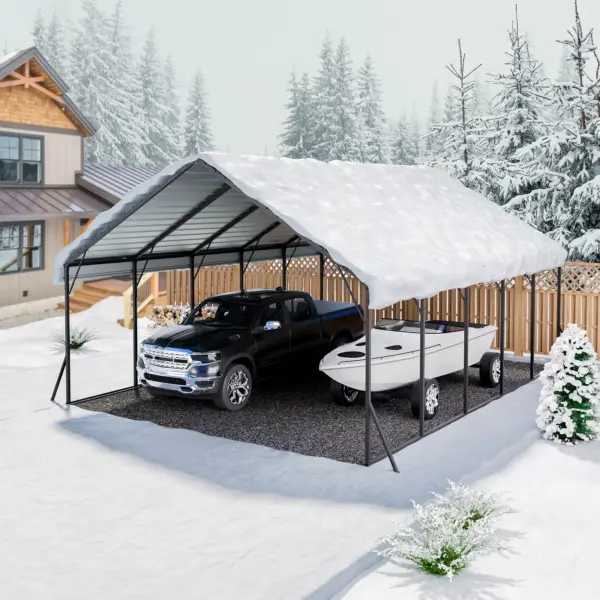 VEVOR Heavy Duty Metal Carport, 20 x 24 ft Outdoor Carport with Sturdy Frame & Roof, Car Garage Shade with Removable Sidewalls, Multi-Use Car Shelter for Pickup, Boat, Trucks & Tractors