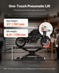 VEVOR Motorcycle Lift Table, 1500lbs Weight Capacity, Pneumatic Motorcycle Jack, 8.6-31 in Height Range, Heavy Duty Bike Repair Stand with Removable Workbench, Repair Platform for ATVs, Dirt Bike