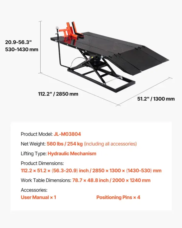 VEVOR Motorcycle Lift Table, 1500lbs Weight Capacity, Pneumatic Motorcycle Jack, 8.6-31 in Height Range, Heavy Duty Bike Repair Stand with Removable Workbench, Repair Platform for ATVs, Dirt Bike