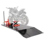 VEVOR Motorcycle Lift Table, 1500lbs Weight Capacity, Pneumatic Motorcycle Jack, 8.6-31 in Height Range, Heavy Duty Bike Repair Stand with Removable Workbench, Repair Platform for ATVs, Dirt Bike