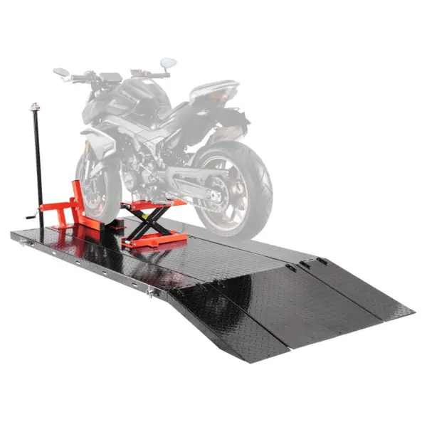 VEVOR Motorcycle Lift Table, 1500lbs Weight Capacity, Pneumatic Motorcycle Jack, 8.6-31 in Height Range, Heavy Duty Bike Repair Stand with Removable Workbench, Repair Platform for ATVs, Dirt Bike