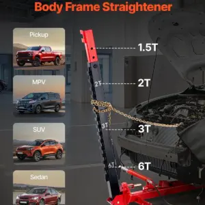 VEVOR Auto Body Frame Puller Straightener, 6T Tension Car Body Repair Equipment with 6000PSI Hydraulic Foot Pump & Swivel Post, Includes 16 Straightening Tools, for Auto Repair Shop, Sedan SUV Pickup