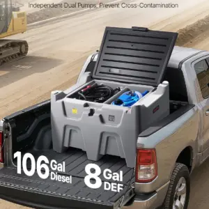 VEVOR Portable Diesel Tank, Separated 106 Gal Diesel & 8 Gal DEF Storage Tank, Leakproof Fuel Transfer Tanks with Pump & 13 Ft Hose, 10 GPM Flow Rate, Gas Storage Tanks for Easy Fuel Transportation