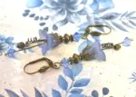 Vintage Victorian Style Dusty Denim Blue and Antique Bronze Bell Flower Lucite Earrings