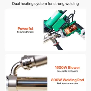 VEVOR Handheld Plastic Welding Extruder, 800W Hitachi Motor Extrusion Welding Gun - 0.79 in Weld Width & 360 Nozzle, Dual Heating System PP PE PVC HDPE Extrusion Welder for Membrane Pipe Plate