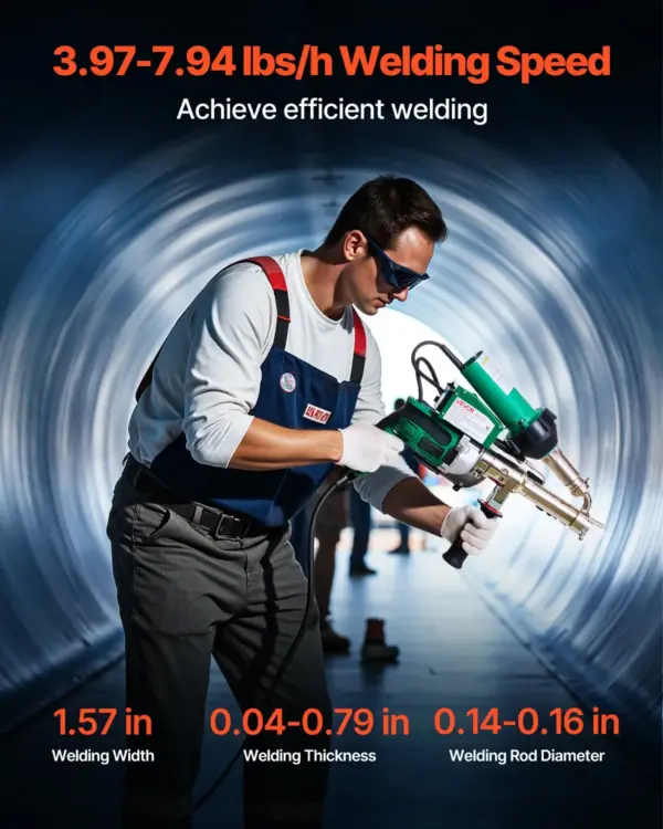 VEVOR Handheld Plastic Welding Extruder, 800W Hitachi Motor Extrusion Welding Gun - 0.79 in Weld Width & 360 Nozzle, Dual Heating System PP PE PVC HDPE Extrusion Welder for Membrane Pipe Plate
