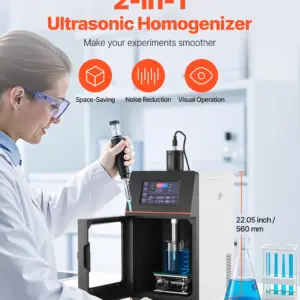 VEVOR 2 in 1 Ultrasonic Homogenizer, 2000W Power, 20KHz Frequency, 0.79 inch Titanium Alloy Probe, Continuous, Timer and Pulse Three Modes, Noise Reduction, Sonicator Processor Cell Disruptor Mixer