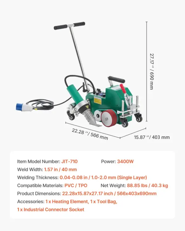 VEVOR Roofing Hot Air Welder, 3400W 220V High Power Plastic PVC TPO Welding Machine - 1.57in Welding Width, 0.04-0.08 in Thickness, 68 -1202 Heat Roofing Welding Tool, for Waterproofing Advertising