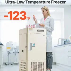 VEVOR Ultra Low Temperature Freezer, 28 L, 40 to 123 Adjustable Temp Range, with Rollers and Digital Display, 304 Stainless Steel Liner, Low Temperature Lab Freezer for Laboratory Samples Storage
