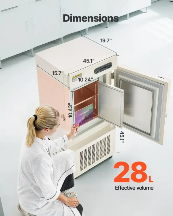 VEVOR Ultra Low Temperature Freezer, 28 L, 40 to 123 Adjustable Temp Range, with Rollers and Digital Display, 304 Stainless Steel Liner, Low Temperature Lab Freezer for Laboratory Samples Storage