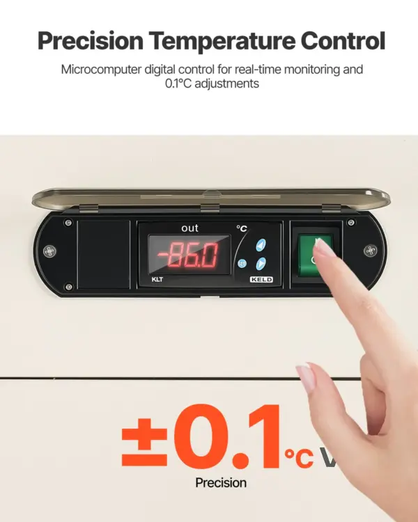 VEVOR Ultra Low Temperature Freezer, 28 L, 40 to 123 Adjustable Temp Range, with Rollers and Digital Display, 304 Stainless Steel Liner, Low Temperature Lab Freezer for Laboratory Samples Storage