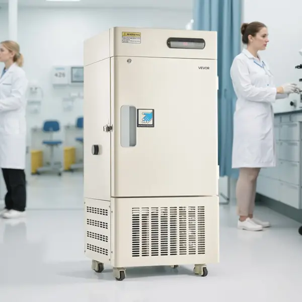VEVOR Ultra Low Temperature Freezer, 28 L, 40 to 123 Adjustable Temp Range, with Rollers and Digital Display, 304 Stainless Steel Liner, Low Temperature Lab Freezer for Laboratory Samples Storage