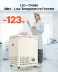 VEVOR Ultra Low Temperature Freezer, 58 L, 40 to 123 Adjustable Temp Range, with Rollers and Digital Display, 304 Stainless Steel Liner, Low Temperature Lab Freezer for Laboratory Samples Storage